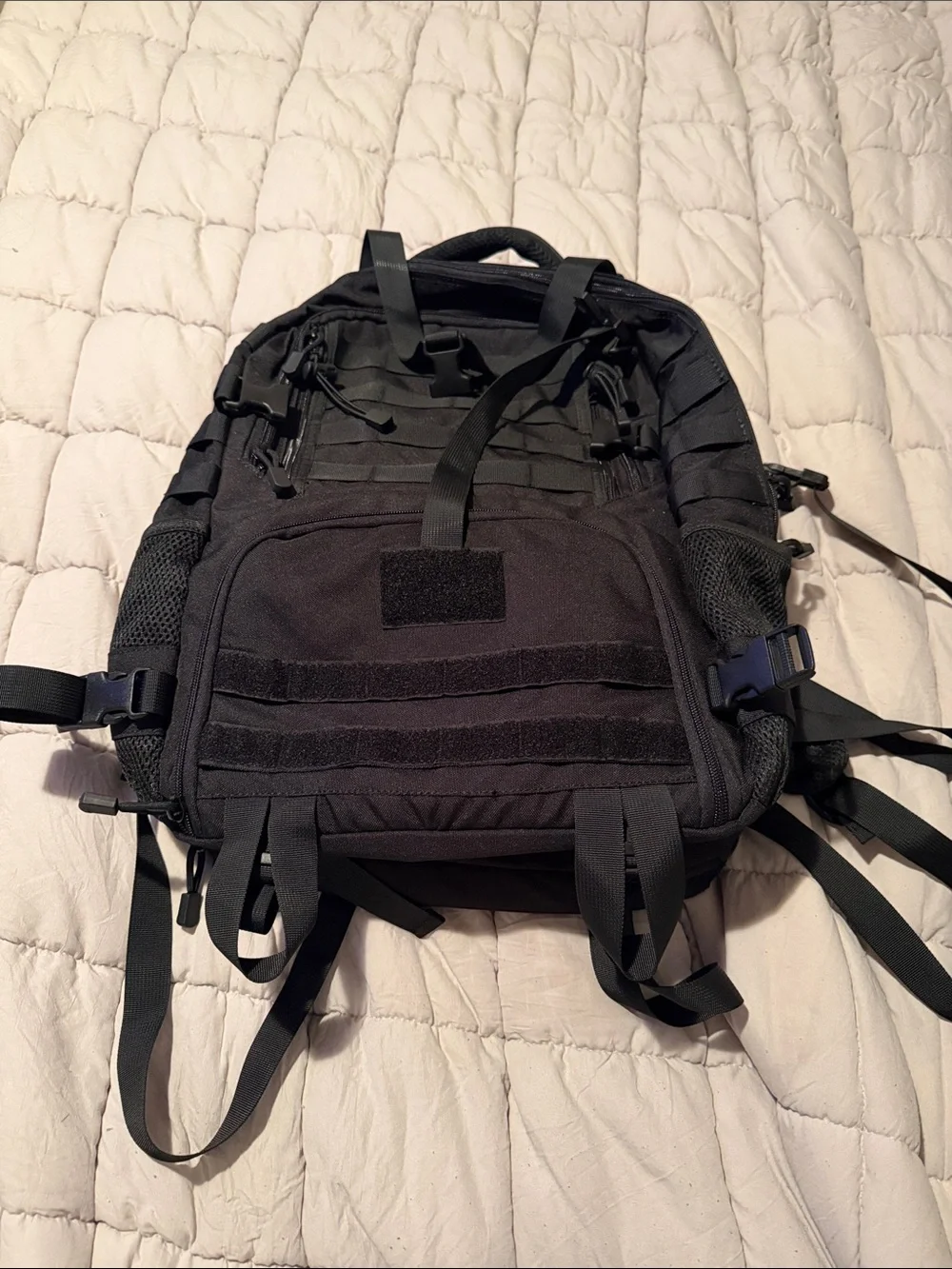 Men's Black Tactical Backpack with MOLLE Panels